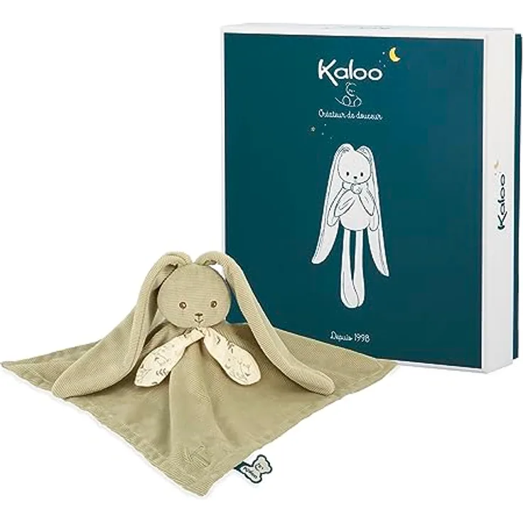 Kaloo - Lapinoo - Grünes Hasen-Kuscheltuch - Plüschtier Baby - Quadratisch 30 x 30 cm - Zwei Materialien Viskose und Cord Sehr Weich - Geschenkbox - Ab Geburt, K218016