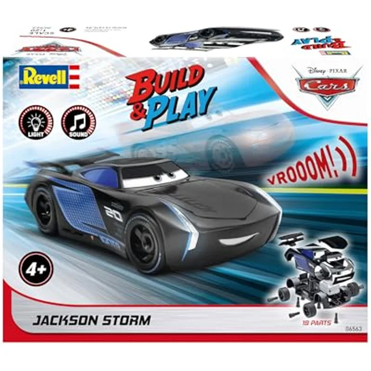 Revell® Modellbausatz Build&Play, Disney Pixar CARS Jackson Storm, mit Licht- & Soundeffekten, schwarz mit blauen Neon-Akzenten, ab 4 Jahren – Bild 2
