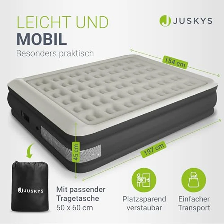 Juskys Luftmatratze Sapri, Doppel-Luftbett, selbstaufblasend, wasserdicht, inkl. Pumpe, Tasche, Grau, Anthrazit – Bild 4