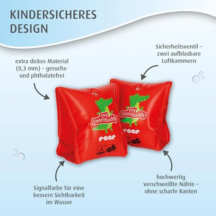 Reer myswimbuddy Schwimmflügel | Extraweicher Stoffeinsatz | Sicher Schwimmen Lernen | 11-30kg, Rot – Bild 3