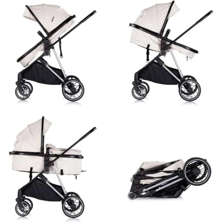 Chipolino Kinderwagen Aura 2 in 1 umbaubar Wickeltasche Sitz umkehrbar bis 22 kg, creme – Bild 3