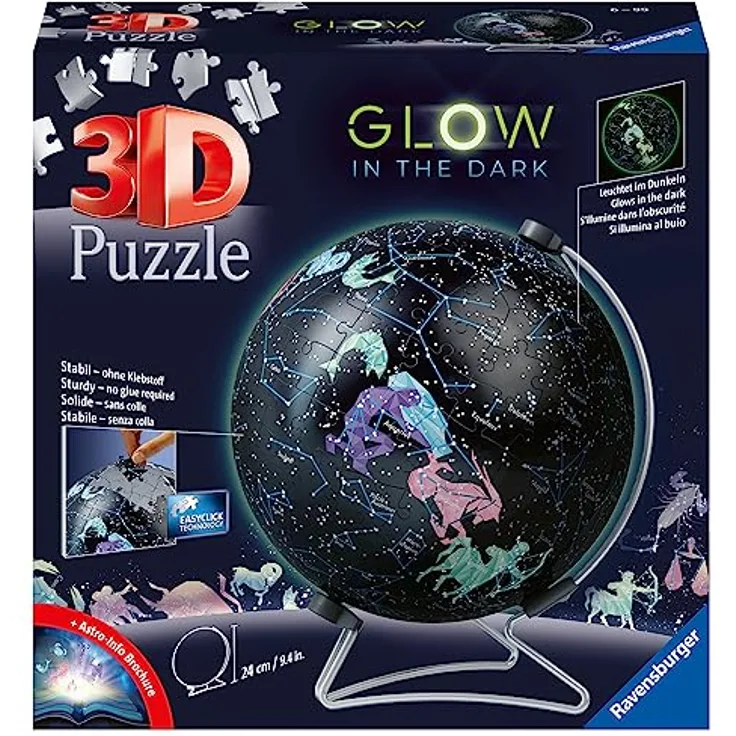 Ravensburger 3D Puzzle 11544 - Glow In The Dark Sternenglobus - 180 Teile - Nachleuchtender Globus für Kinder und Erwachsene