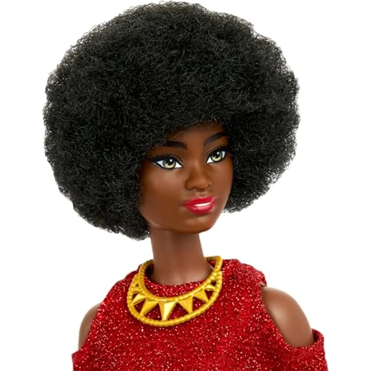 Mattel Barbie Fashionista Puppe, schwarze Haare, rotes Kleid, Ankleidepuppe für Kinder ab 3 Jahren – Bild 3