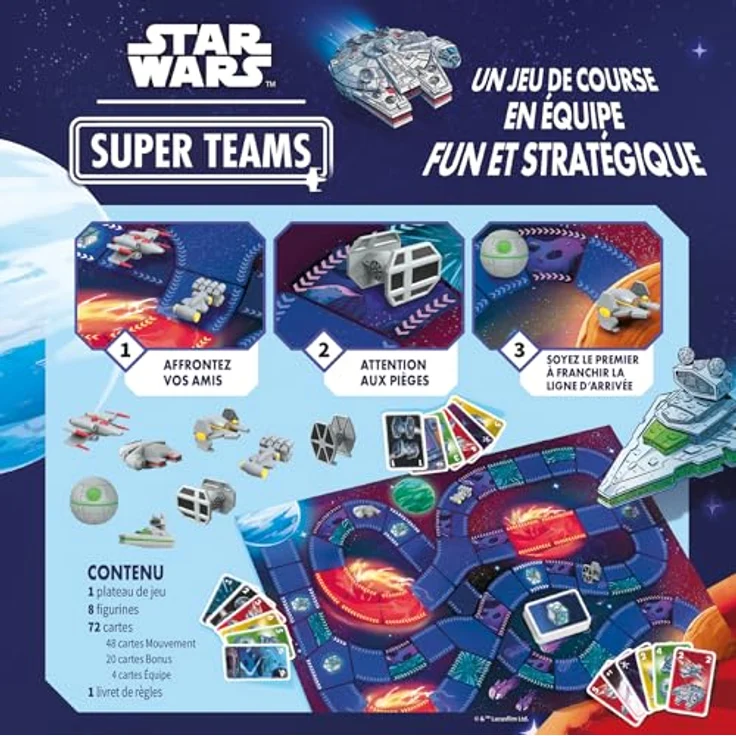 Asmodee Star Wars Super Teams, Gesellschaftsspiel für Raumschiffrennen, Kartenspiel für 2-4 Spieler ab 7 Jahren, 30 Minuten, französische Version mit detaillierten Schiffsfiguren – Bild 3