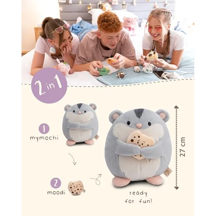 NICI MYMOCHI Kuscheltier Hamster Shai 27cm mit Keks grau - Niedliches Plüschtier aus weichem Plüsch für Kinder & Erwachsene – Bild 4