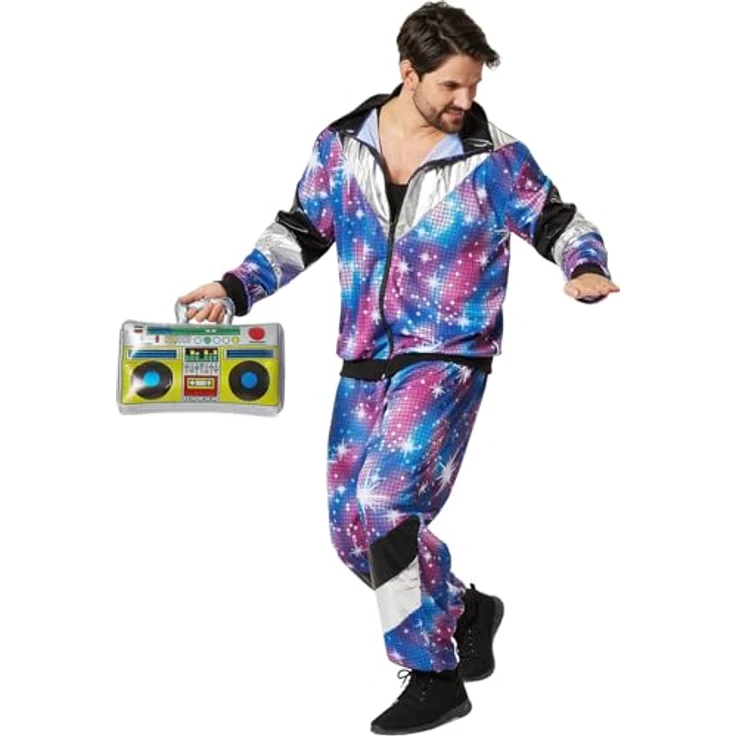 dressforfun Jogginganzug Herren, Retro-Trainingsanzug für Fasching und Karneval, glänzend, blau, Größe L – Bild 2