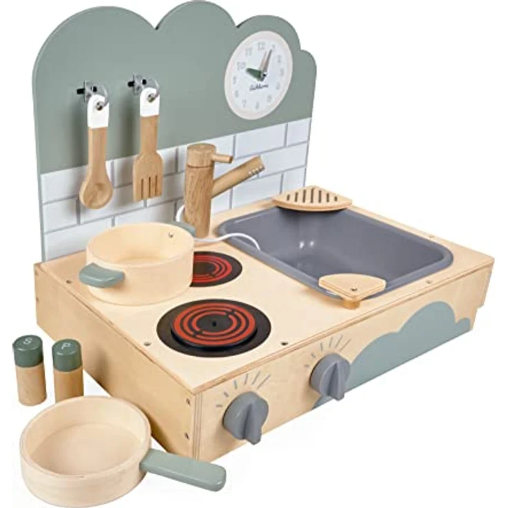 Eichhorn Kleine Tischküche, Kochfeld mit Sound und Zubehör, Holzspielzeug für Kinder ab 3 Jahren, 40x35x31 cm, einfacher Aufbau – Bild 5