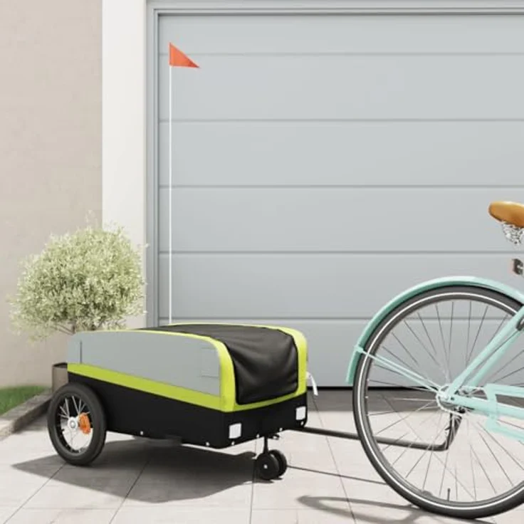 vidaXL Fahrradlastenanhänger Fahrradanhänger Schwarz und Grün 30 kg Eisen, Robustes Material, Praktisches Design, Cleveres Design – Bild 3