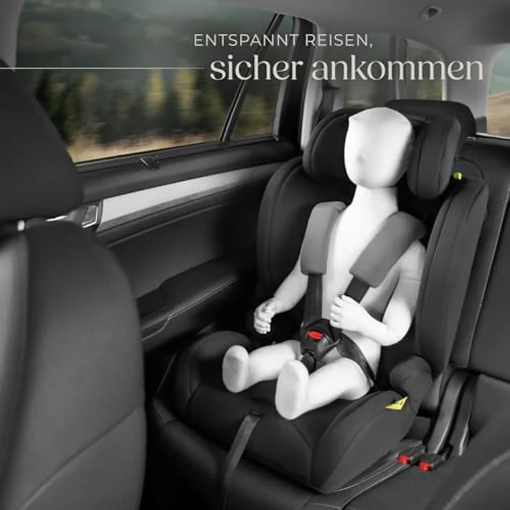 tectake Emely Autokindersitz, i-Size zugelassen, 5-Punkt-Gurt, für 9-36 kg, höhenverstellbar, atmungsaktiver Bezug, Schwarz – Bild 8