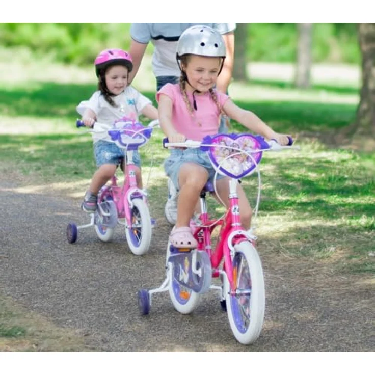 Huffy Disney Princess Kinderfahrrad, 12 Zoll, rosa mit abnehmbaren Stützrädern und Puppenträger – Bild 2