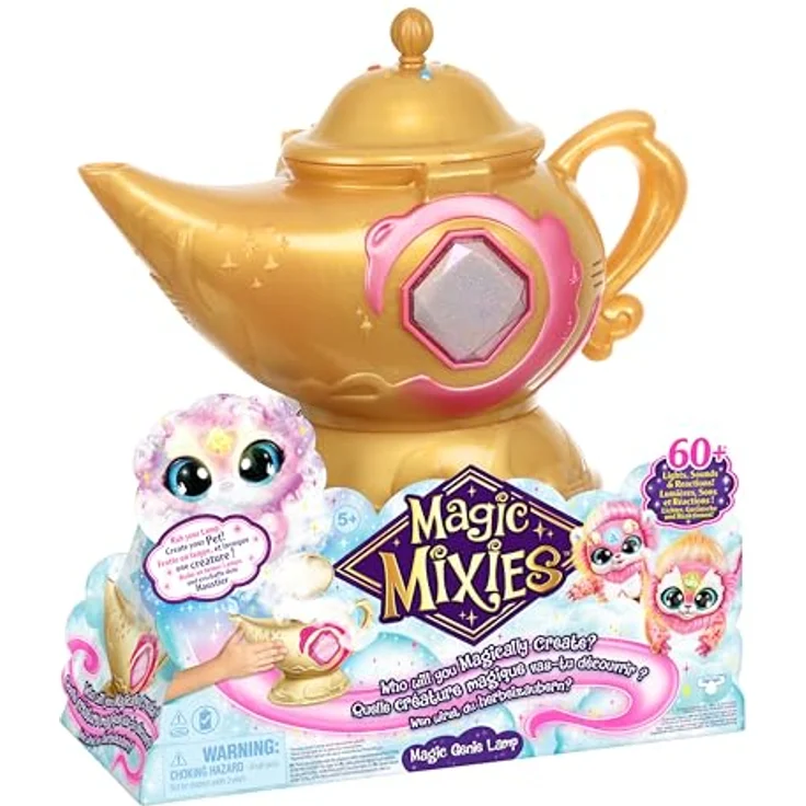 Magic Mixies Magische Wunderlampe mit 20 cm großem interaktivem pinkem Mixie-Plüschtier und echtem Nebel. Mit über 60 Geräuschen und Reaktionen – Bild 2