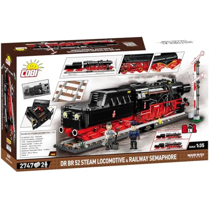 Cobi DR BR 52 Dampflokomotive & Bahnsignal, 2-in-1 Edition, Maßstab 1:35, mit deutschen und polnischen Markierungen – Bild 13