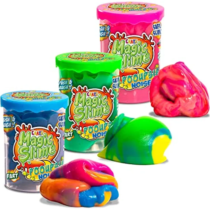 CRAZE Magic Slime POOUPSIE Noise 3X Set, dickflüssiger Pups Schleim, 3x 100g, Farbenmix, sicher und geruchsneutral