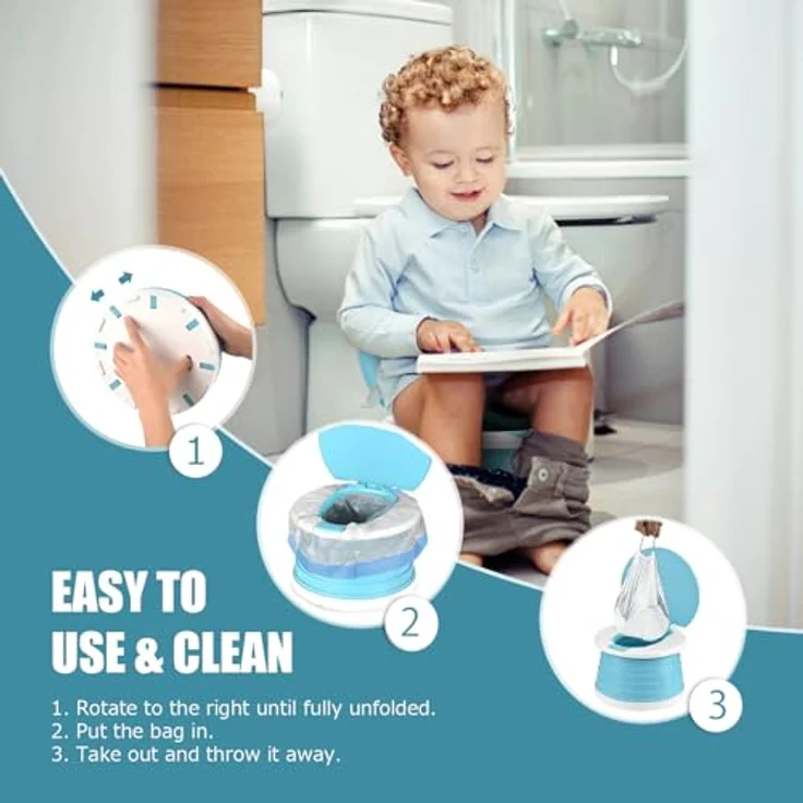 Töpfchen Für Kinder Baby Toilettensitz Ab 1 Jahr Reisetöpfchen Faltbar Für Unterwegs Baby Töpfchen Training Für Jungen Mädchen Windelfrei Töpfchen Auto Klapptöpfchen Kinder mit 15 Reisen Potty Liners - Preisvergleich – Bild 4