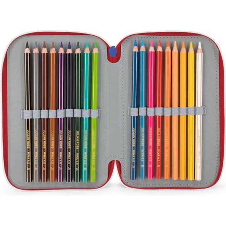 Clondo 3-Fach Federmäppchen für Jungen, gefüllt mit 46 Teilen – inkl. radierbarer Stifte, Filzstifte, Buntstifte – ideal für Schule & als Geschenk – Blau – Bild 3