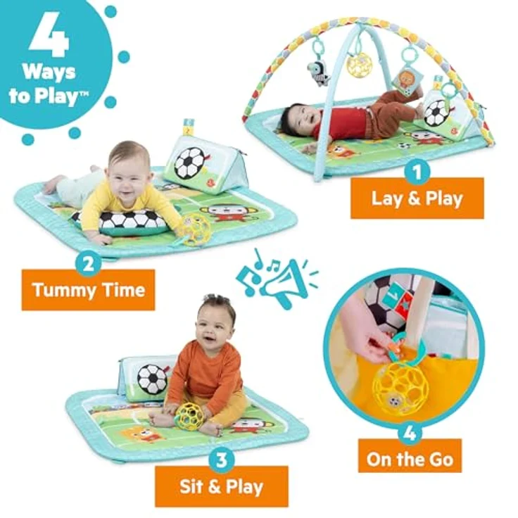 Bright Starts Grip & Kick Activity Gym, Spielbogen mit Licht- und Soundeffekt, abwaschbare Matte, 30 Melodien, für Neugeborene – Bild 4