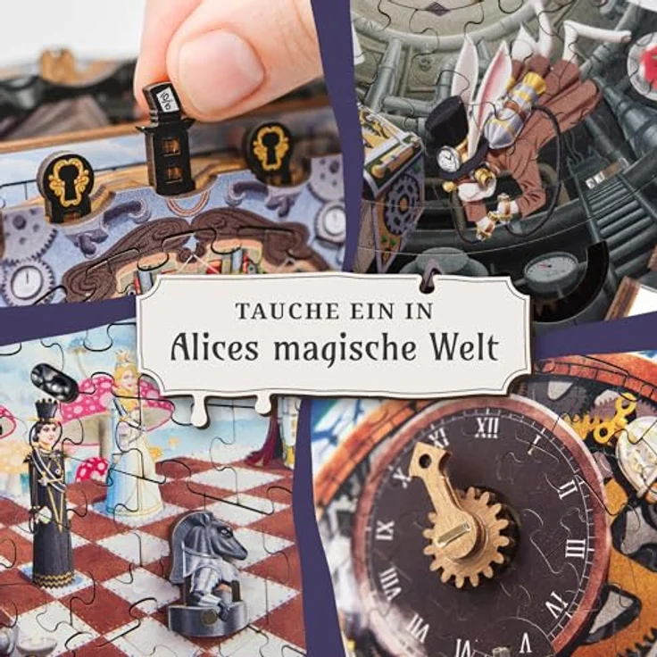 iDventure Wonderbox of Alice, Familienspiel Abenteuer im Wunderland, 3D Holzpuzzle mit Geheimfach, für Erwachsene und Kinder ab 10 Jahren – Bild 3