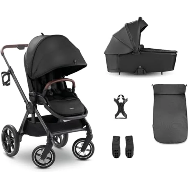 Hauck Kombikinderwagen Comfort N Care Set, Schwarz, mit 5-Punkte-Gurt, abklappbarer Fußstütze, Federung und abnehmbarer Verdeckung – Bild 1