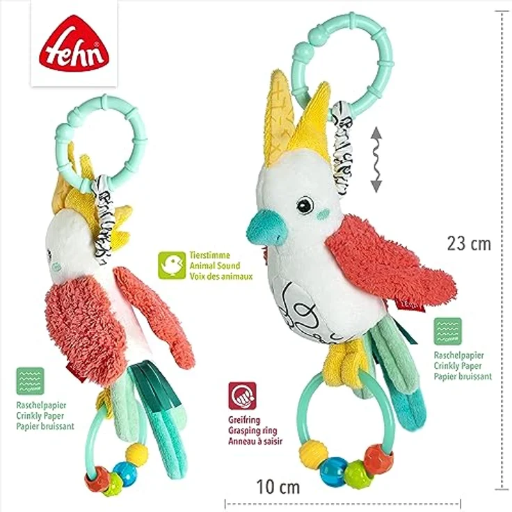 Fehn Zwitscher-Vogel – Baby Motorikspielzeug mit Perlenring für Kinderwagen, Kinderbett und Babyschale – zum Fühlen, Greifen und Geräusche erzeugen – Spielzeug für Babys und Kinder ab 3+ Monaten – Bild 5