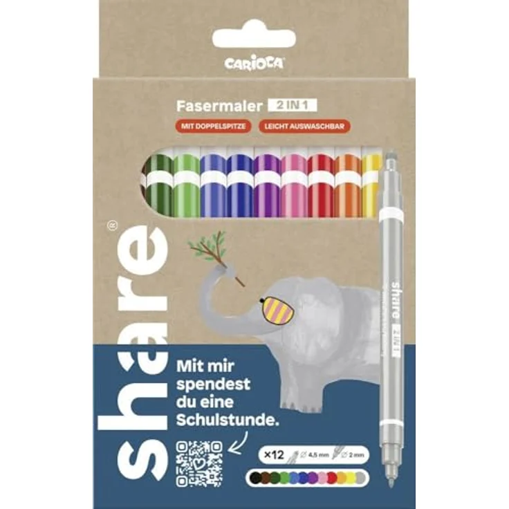 share Faserstift share Fasermaler 2in1, Set mit 12 leuchtenden Farben, feine und breite Spitze – Bild 2