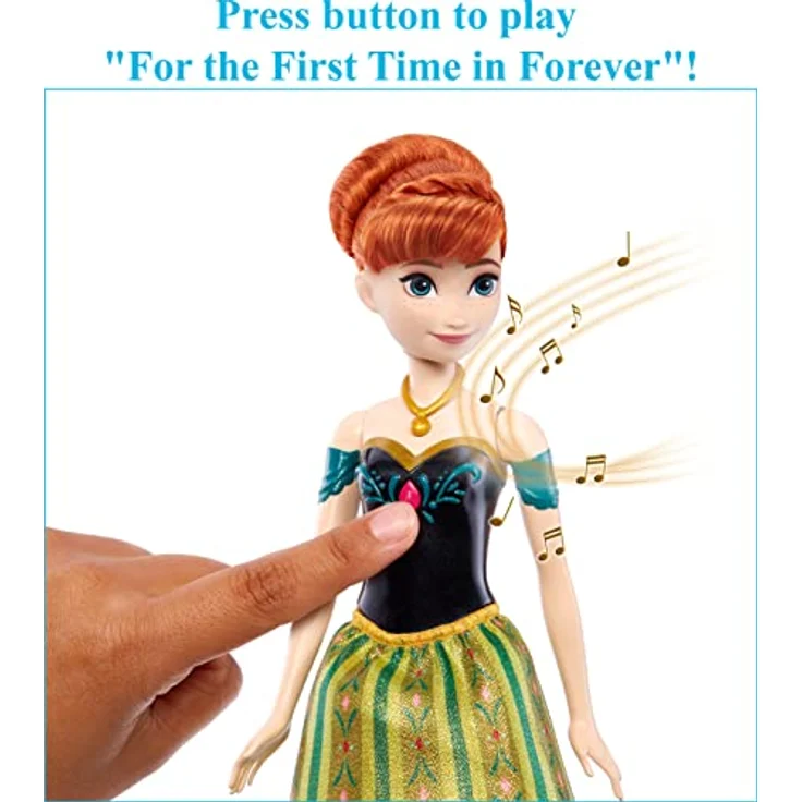Disney Frozen Spielzeug, singende Anna-Puppe in charakteristischer Kleidung, singt Zum ersten Mal in Forever aus dem Disney-Film Die Eiskönigin, Geschenke für Kinder, HLW56 – Bild 4