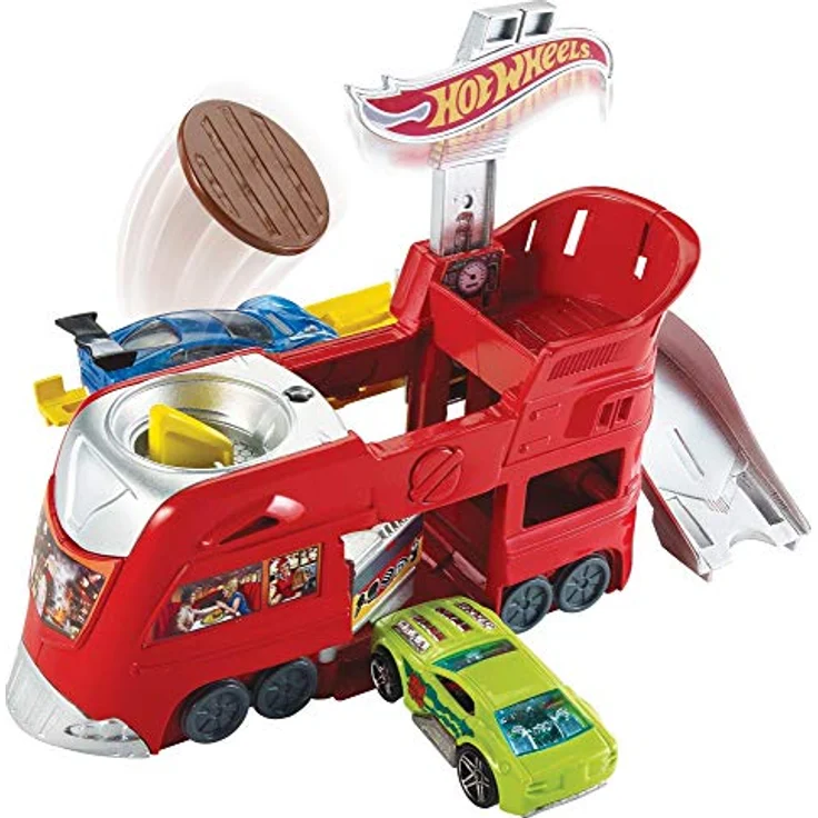 Hot Wheels Dine & Dash Playset, ausklappbares Rennbahn-Spielset mit Autowäsche, Garage und Spukhaus – Bild 4