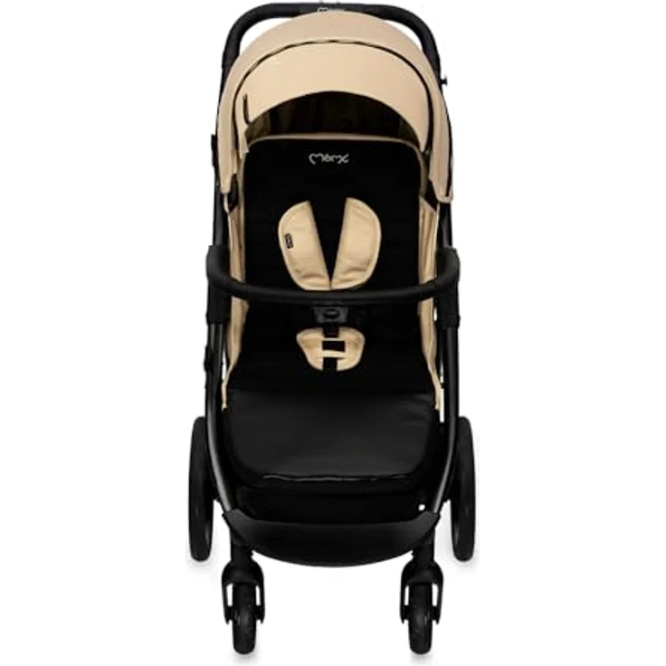 MoMi MIYA EVA Buggy, Kinderwagen mit Einhand-Faltung, XL-Rädern, 4-Rad-Federung, Beige, Zubehörset – Bild 14