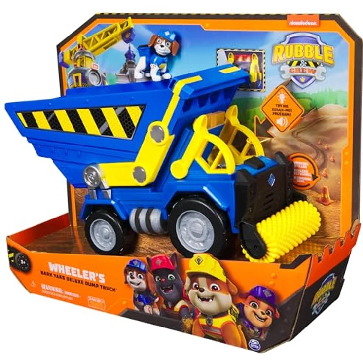 Spin Master Paw Patrol Rubble und Crew Wheeler Deluxe Truck, 38 cm Baufahrzeug mit Licht- und Geräuscheffekten sowie 5 cm Wheeler-Figur – Bild 7