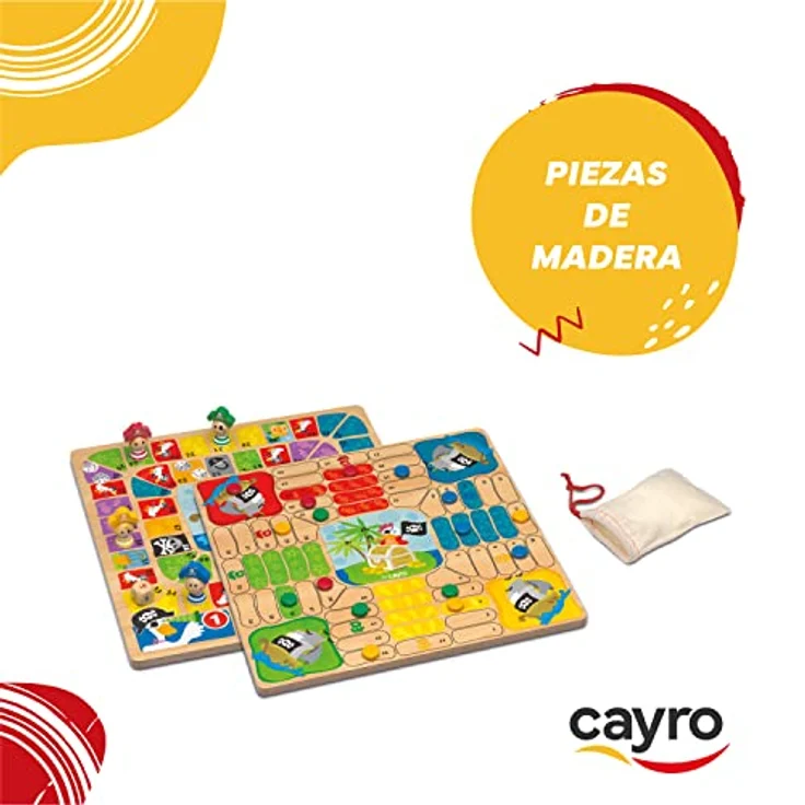 Cayro Ludo und Gans Piratenmodell, Doppelbrettspiel für 2 bis 4 Spieler, ab 5 Jahren, aus Holz mit Wendebrett und Holzteilen – Bild 2