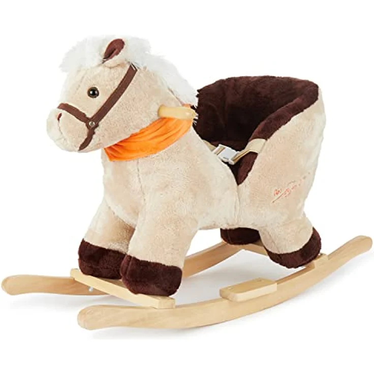 Bieco Plüsch Schaukeltier Pferd 73,5x33,5x53cm | Schaukelpferd Baby | Schaukeltier Baby | Kinderschaukel Indoor | Baby Wippe | Baby Schaukel | Schaukelpferd ab 1 Jahr | Baby Spielzeug ab 9 Monate – Bild 1