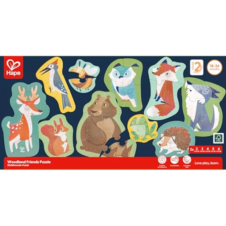 Hape E1650 Puzzle, Mehrfarbig mit niedlichen Waldtier-Puzzles – Bild 3