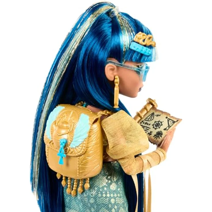 Monster High Cleo De Nile Puppe in Goldener Bluse und mehrlagigem Rock, Haustier-Kobra Hissette und Zubehör, HXH74 – Bild 5