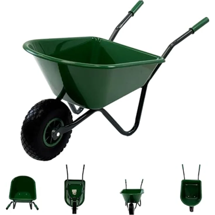 TRUTZHOLM Kinderschubkarre Uni, 40 kg Traglast, 20L Kunststoffwanne, Vollgummirad, Dunkelgrün – Bild 1