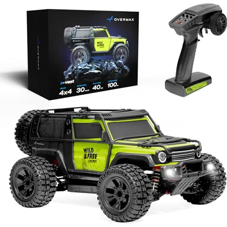 Overmax X-Vast RC Auto 4x4 Offroad Crawler 1:10 mit LED, 2 Akkus, Öldruckstoßdämpfer, 30 km/h, Neongrün