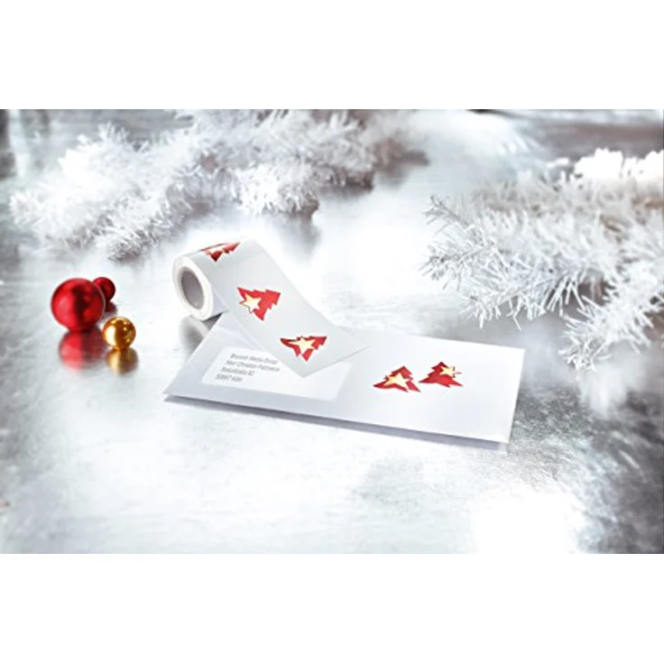 Sigel CS117 Weihnachts-Sticker auf Rolle, 200 Aufkleber mit rot/goldenen Christbaum-Motiven, 32 x 32 mm – Bild 2
