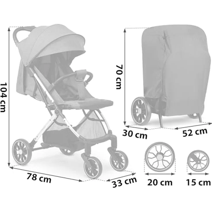 Nukido Buggy Kinderwagen, zusammenklappbar mit großen 360°-Rädern, verstellbare Rückenlehne, bis 15 kg, dunkelgrau – Bild 2