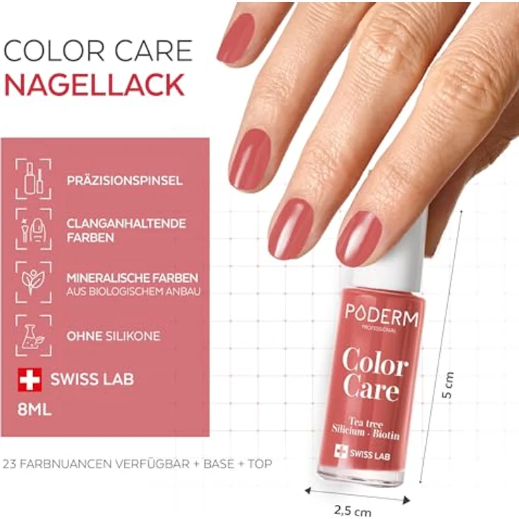 PODERM Vernis Color Care 273 Rouge Corail, 8 ml, Wirkstoffhaltiger Nagellack mit Teebaumöl zur Nagelpflege und Farbkorrektur – Bild 5