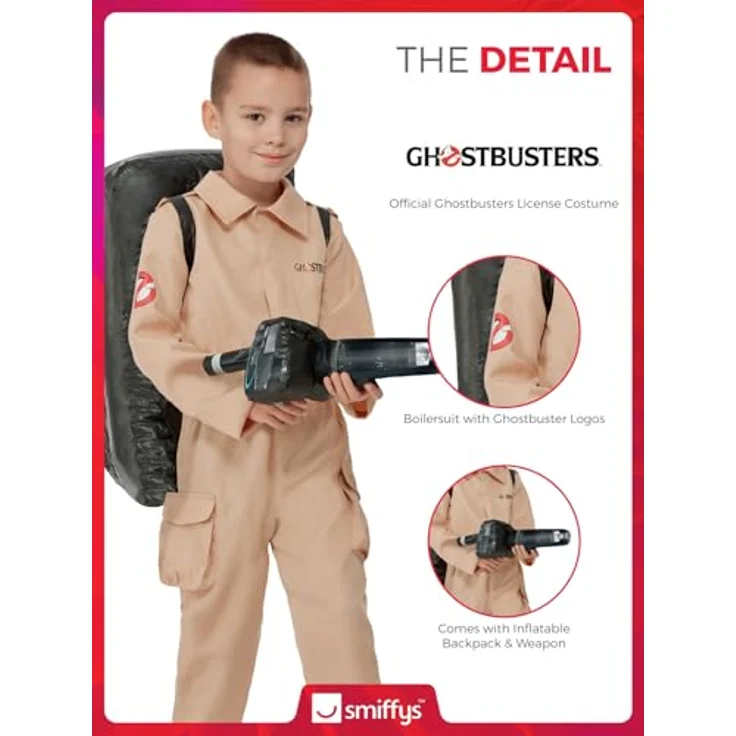 Smiffys Ghostbusterskostüm für Kinder, Overall & aufblasbarer Rucksack, mit Sicherheitsprüfung gemäß EN71, für Kinder von 4-6 Jahren, schwarz – Bild 3