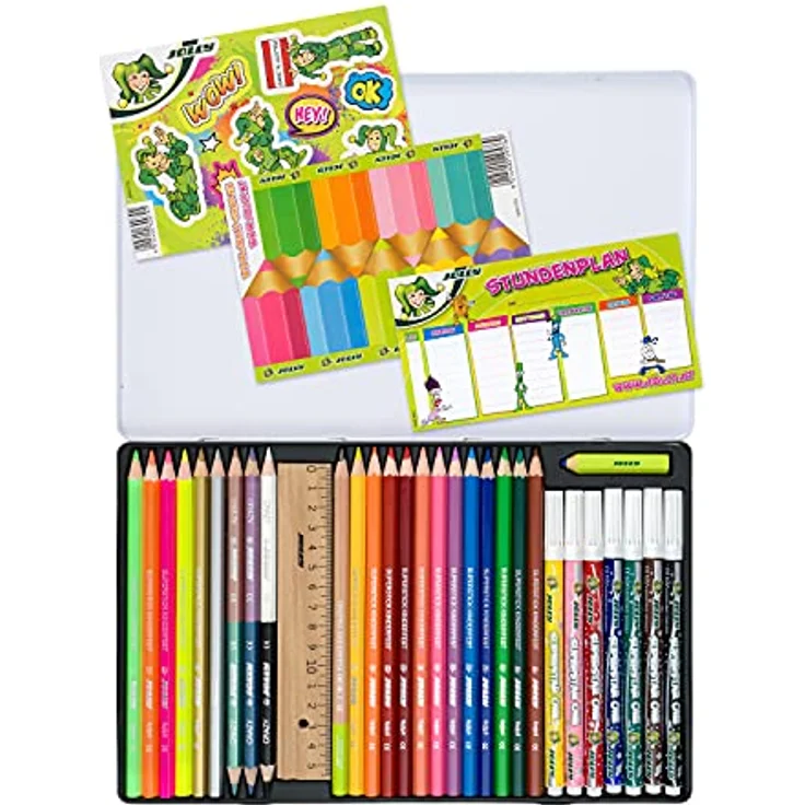 JOLLY Back to School Box | Schulstarterset mit 31 Teilen | inkl. Buntstifte, Fasermaler, Graphitstifte, Lineal & Radiergummi – Bild 2