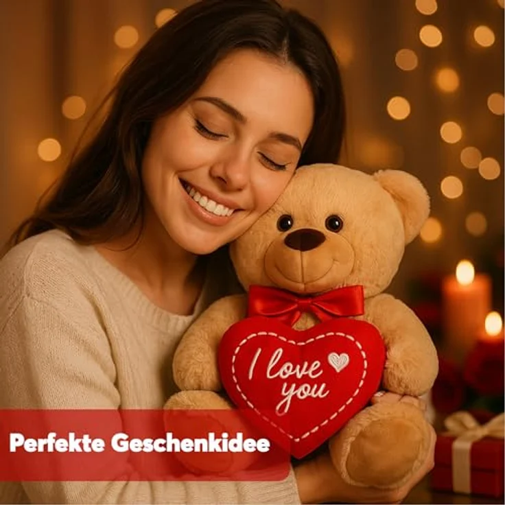 matches21 Teddybär mit Herz hellbraun beige Kuscheltier 25 cm - Ich pass auf – Bild 6