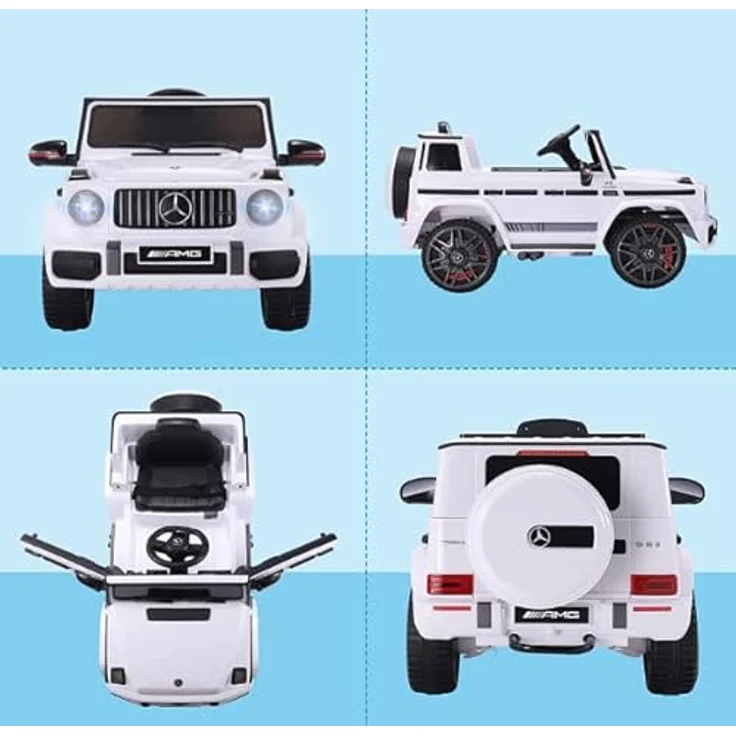 FINOOS Mercedes G63 AMG Elektroauto für Kinder, 12 V, mit Fernbedienung, Hupe, LED, Musik, USB (Weiß) – Bild 2