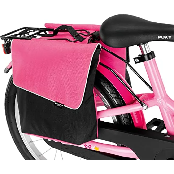 Puky DT 3 Doppeltasche für Kinderfahrräder, Gepäckträgertasche in Pink/Schwarz für Game- und Rennräder