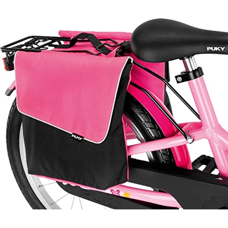 Puky DT 3 Doppeltasche für Kinderfahrräder, Gepäckträgertasche in Pink/Schwarz für Game- und Rennräder