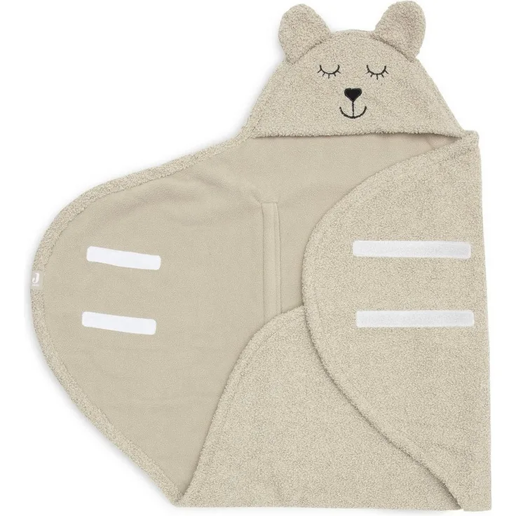 Jollein Einschlagdecke Puckdecke für Babyschale, flauschige Felloptik, 100 cm, Bär Design - Grau