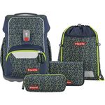 Step by Step Basis Schulranzen-Set „Green Geometrics“, 4-teilig, ergonomischer Tornister mit Reflektoren und Hüft- sowie Brustgurt, für Kinder ab der 1. Klasse, 20 Liter, grün