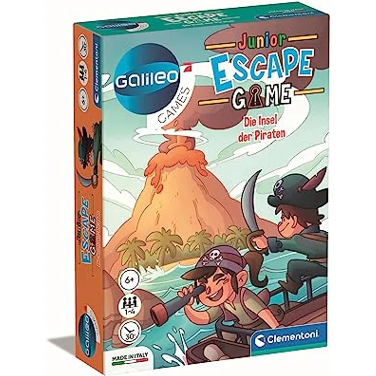 Clementoni Galileo Escape Game Junior - Die Insel der Piraten - Brettspiel für Kinder ab 6 Jahre - Gesellschaftsspiel & Familienspiel, 11.2 x 15.6 x 3.2