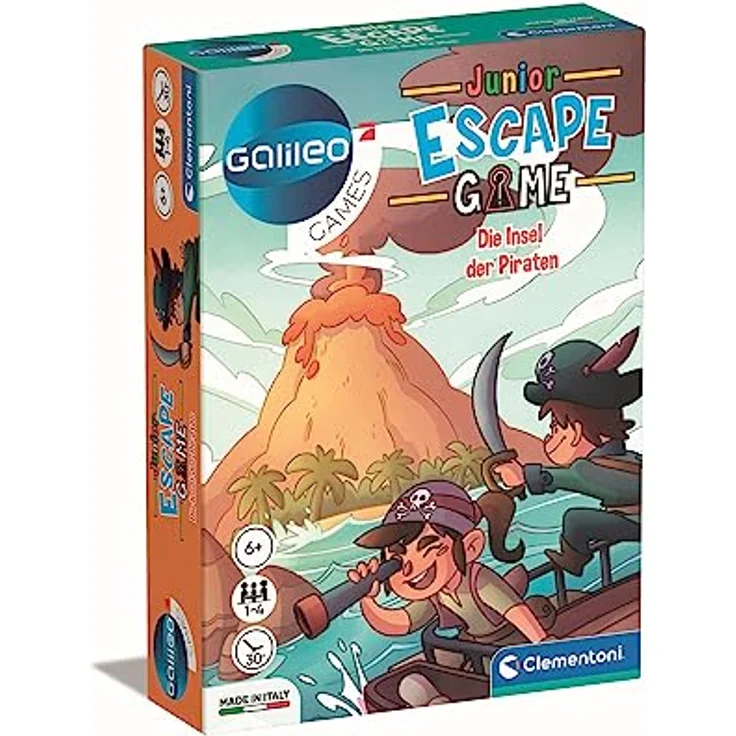 Clementoni Galileo Escape Game Junior - Die Insel der Piraten - Brettspiel für Kinder ab 6 Jahre - Gesellschaftsspiel & Familienspiel, 11.2 x 15.6 x 3.2 – Bild 1