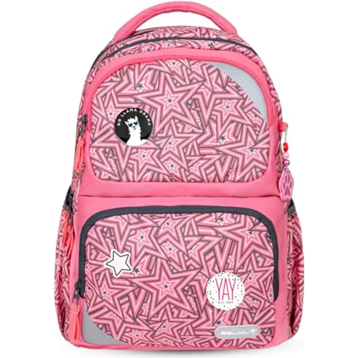 Belmil Schulrucksack "MAXI PACK" Modell 2025, ergonomisch, 22 Liter Volumen, mit 3 Patches, für Mädchen und Jungen ab 120 cm Körpergröße
