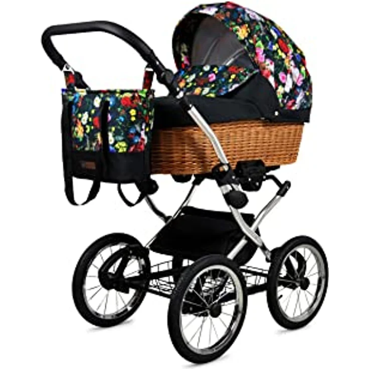 BabyLux ALU 2in1 Kinderwagen Garden Flowers Silver Frame - Verstellbar, langlebig, sicher und multifunktional – Bild 2