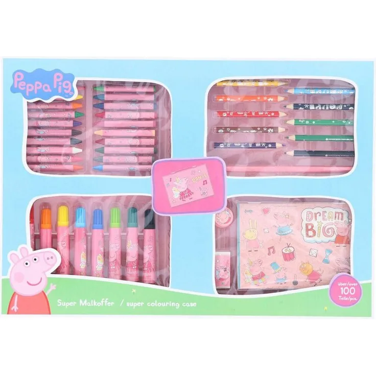 Peppa Pig Farbkasten Kreativset, 100+ teiliges Malset für Kinder mit umfangreichem Zubehör